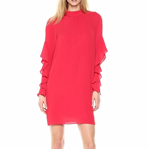 Maggy London Dresses & Skirts - Maggy London Crepe Long Sleeve Red Ruffle Dress